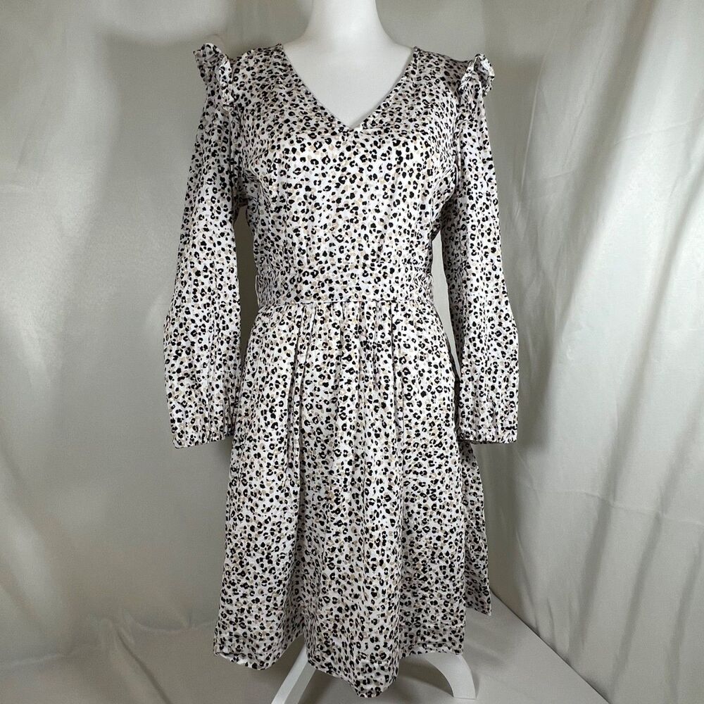 J Crew Re-Imagined Women's Long Puff Sleeve Leopard Print Patterned Dress Size M